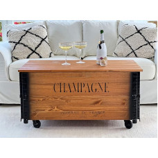 Uncle Joe´s Coffee Table XL Champagne Chest Table Chest in Vintage Shabby Chic Style Solid Wood in Brown with Storage Space and Lid Wooden Box Side Table Country House Living Room Table Wooden Table