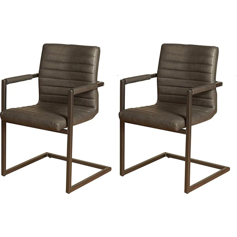 SAM Parzivo Dining Room Chairs, Faux Leather Anthracite with Armrests, Swing Chairs with Iron Base, Set of 2