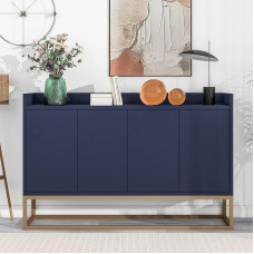 BTM Modern Minimalist Style Sideboard 4 Door Handle-Free Buffet Cabinet for Dining Room Living Room Kitchen (Navy Blue)
