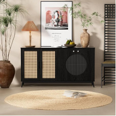 BTM Sideboard with Glass Doors Rattan Half Round Door High Quality Storage Furniture