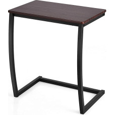 Tangkula C Shaped Coffee Side Table, Portable Snack TV Tray with Steel Frame for Bed, Sofa, Living Room, Bedroom, 13.5 x 22 x 24.5 inch, Brown