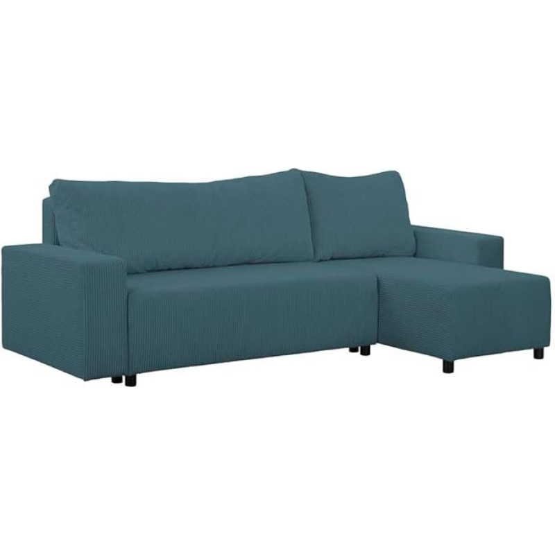 FORNIRO 24 Malaga Corner Sofa with Sleep Function and Bed Box, Sofa with 3 Seats and Robust Cover, L-Shape Universal Sofa Bed, Modern Couch, 225 x 130 x 75 cm, Colours (Turquoise)