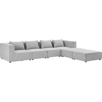 Juskys Domas XXL Modular Sofa - Couch for Living Room - 2 Ottomans, Armrests & Cushions - Corner Sofa Corner Sofa - Living Landscape Fabric Light Grey