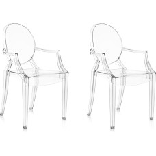 Louis Ghost Inspired Chair with Armrests Crystal Clear Transparent Classic Dressing Table Pack of 2