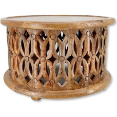 DARO DEKO Wooden Coffee Table Round Natural Brown Diameter 50 x 30 cm Couch Side Table Vintage Sofa Table