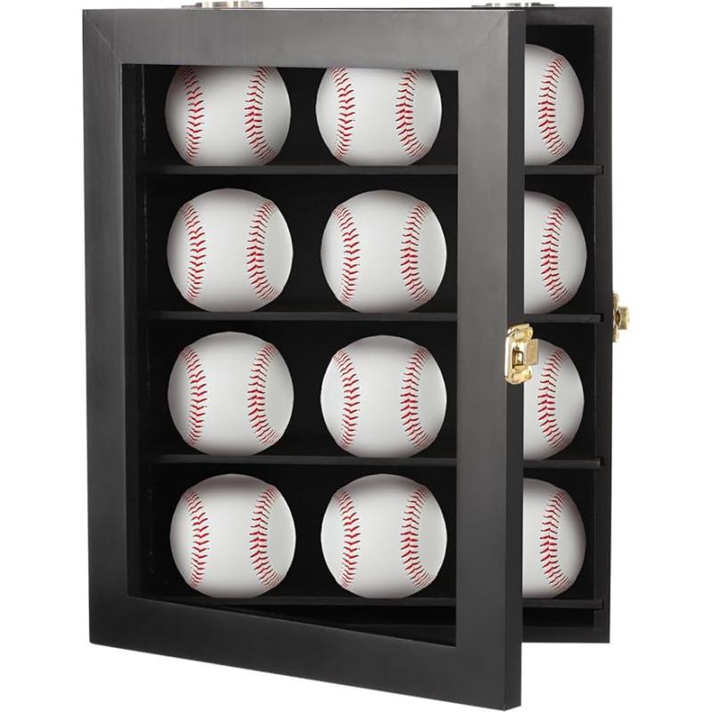 12 Wooden Baseball Display Case Wall Mounted Baseball Case Display Case for Baseball Shelf Holder for Home Gym School