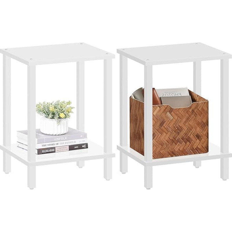 TUTOTAK Side Table, Set of 2, Side Table, Bedside Table, 2-Tier Storage Shelf, Sofa Table for Small Space, Living Room, Bedroom TB01BW035