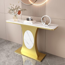 Moderner Konsolentisch – schmaler Sofatisch mit Marmorplatte – gebogener Eingangsbereich Akzentmöbel für Flur und Wohnzimmer – 100 cm langer Eingangsschreibtisch