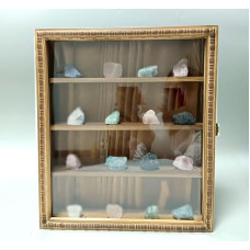HAORIZISHOP Rock Display Case Rock Collection Box with Shelves Suitable for Agate Opal Crystal Stone Holds Fossils Artifacts Farmhouse Decorations Wood Crystal Organizer for Stone Storage