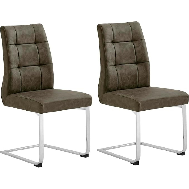 byLIVING Marlen Swing Chair XXL up to 150 kg Set of 2 Brown Fabric Vintage Look Chrome Frame Kitchen Chairs Dining Room Upholstered Chair W 47 x H 96 x D 62 cm