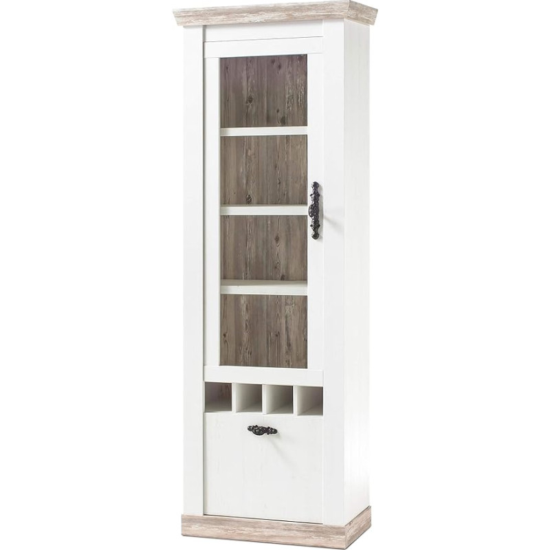 Newfurn Amelie Two Country House Wooden Display Cabinet II 71 x 201 x 37 cm (W x H x D) II in Pine White/Pine White Living Room Bedroom Dining Room Hallway Hallway