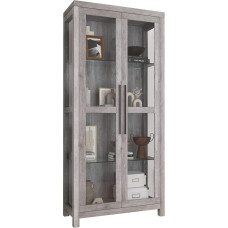 BELLEZE Storage Cabinet, Tall Bookcase or Display Cabinet for Living Room Bedroom Curio Cabinet with Tempered Glass Doors, Trophy Display Cabinet, Storage/Organization - Avalon (Grey