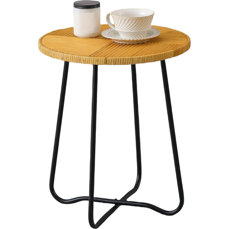 XQXJJZSP Boho Rattan Side Table for Small Spaces Round 16 x 19 Inch Handmade Farmhouse Decorative Side Table Living Room Bedroom Balcony Mini Coffee Table for Couch