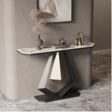 ZIGTUEI Narrow Console Table, Modern Entrance Table, Sturdy Metal Frame, Sofa Table, Console Table with Marble Look, for Living Room, Bedroom, Entrance Hall, Hallway (Black B, 80 cm / 31.5 inches)
