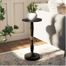 Relso Sceptrum Solid Wood Side Table, Black, 24 Inch Tall Round Side Table, Narrow Accent for Living Room or Bedroom, Plant Stand or Drink Table, Compact Stand Table for