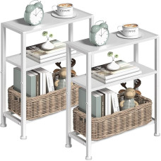 Narrow Side Table Set of 2 for Small Space, 2-Tier Small Side Table with Shelf Holder, Narrow Bedside Table, Skinny Snack Coffee Table in Living Room, Bedroom, Study, Kitchen and