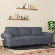 Juroupi 359540 3-Seater Sofa Living Room Sofa Couch Seating Corner Dark Grey 180 cm Velvet
