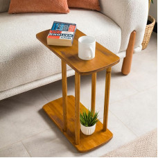 FURNIREM C-förmiger Massivholz-Beistelltisch, Beistelltisch für Couches, Sofatische gleiten unter der Couch für Wohnzimmer, über Couch, TV-Tablett, Tisch für kleine Räume, Stil aus Holz (Eiche, groß)