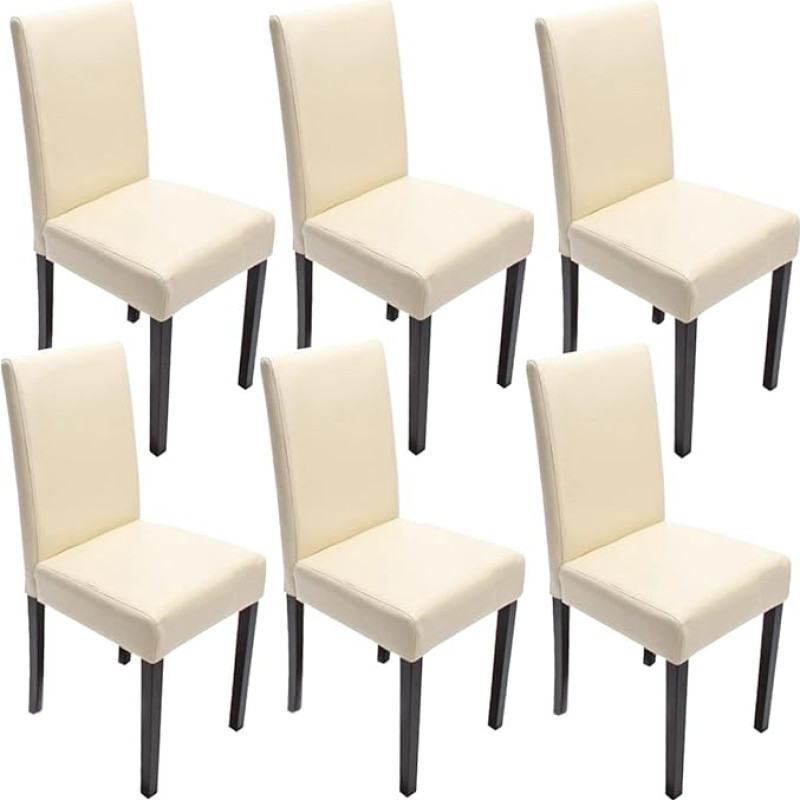 Mendler Littau Set of 6 Dining Chairs / Kitchen Chairs / Leather / Cream / Dark Legs