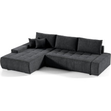 Draco Corner Sofa with Sleep Function + Bed Box Couch Living Room Upholstered Furniture (Left Side, Dark Grey)