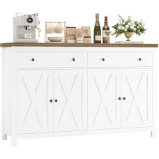 FOTOSOK Sideboard Buffet Cabinet with Storage Space, 139.7 cm Large Kitchen Cabinet with 2 Drawers and 4 Doors, Wooden Coffee Bar Cabinet Buffet Table Entrance Area Console Cabinet for Kitchen Dining