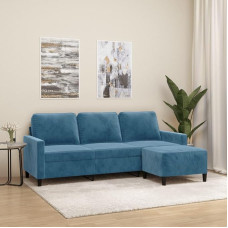 Homgoday 3-Seater Sofa with Stool, Sofa, Couch, Lounge Sofa, Guest Sofa, Sofa in L-Shape, Relaxing Sofa, Corner Sofa, Seat Furniture for Living Room, Bedroom, Office, Blue, 180 cm, Velvet