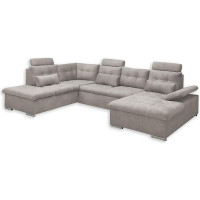 Medan Living Landscape in U-Shape, Fabric Cover Taupe - Extendable Sofa with Sleep Function and Bed Box - 324 x 107 x 170 (218) cm (W x H x D)