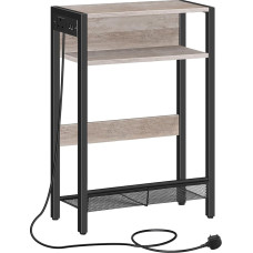 CHOEZON Side Table with Charging Station, Slim Side Table, Narrow Nightstand for Small Space, Narrow Side Table with Storage for Living Room, Bedroom, Greige and Black DTBZ05KBH