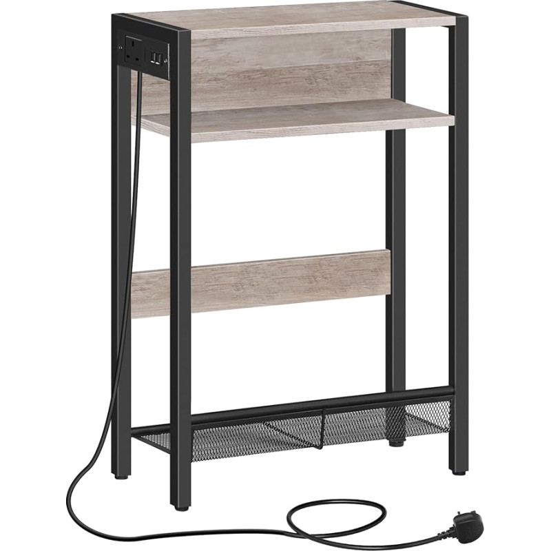 CHOEZON Side Table with Charging Station, Slim Side Table, Narrow Nightstand for Small Space, Narrow Side Table with Storage for Living Room, Bedroom, Greige and Black DTBZ05KBH