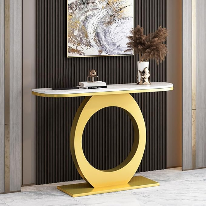 ZIGTUEI Narrow Console Table, Entrance Area Decorative Table, with Metal Frame, Simple Living Room Sofa Table, Narrow Decorative Table, Side Table for Living Room (Gold, 100 cm / 39.4 inches)