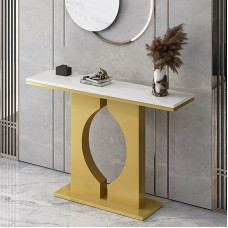 ZIGTUEI Narrow Console Table, Sofa Table, with Metal Frame, Narrow Decorative Side Table for Living Room, Easy Assembly, for Living Room, Entrance, Hallway (Gold, 160 cm / 63 inches)