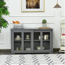 Buffet Cabinet, Kitchen Storage Cabinet with Adjustable Shelf and Sliding Glass Doors, Modern Wooden Console Table for Kitchen, Dining Room, Living Room, Entryway