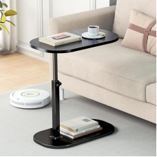 C-Shaped Side Table with Adjustable Height, Coffee/Tea Table Made of Metal, Narrow Side Table for Sliding Under Sofa Bed, TV Tray, Snack Table for Living Room, Bedroom (Lift Table)