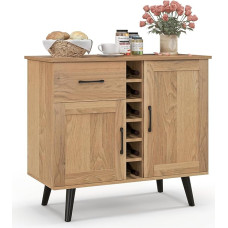 IFANNY Buffetschrank mit Stauraum, Likörschrank mit Weinregal für 6 Flaschen, 1 Schublade und 2 Türen, Holzbuffets & Sideboards, Bauernhaus-Kaffee-Bartisch für Küche, Esszimmer, Wohnzimmer,