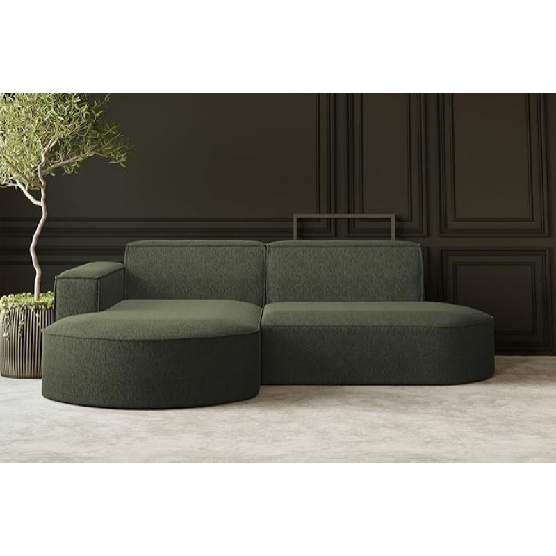 Kaiser Möbel, Modena Studio Parma Corner Sofa, Modern Design Couch, Upholstered Corner, Freestanding Sofa Living Room Fabric Verita Olive Left