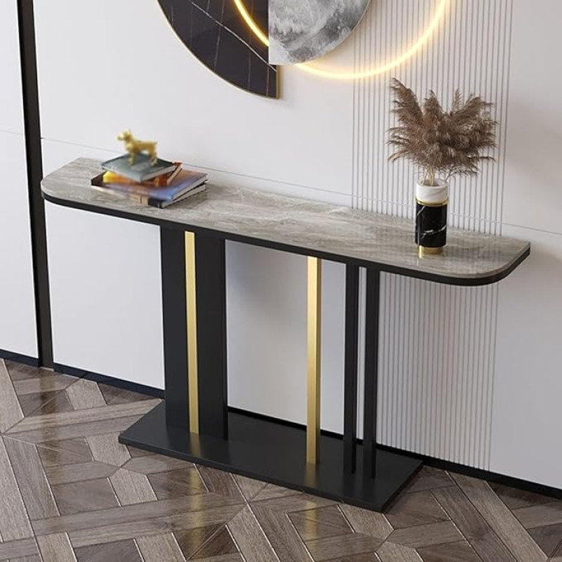 FREUPGU Console Table, Narrow Console Table, Entrance Area Decorative Table, Sofa Table, Side Table with Metal Frame, for Small Room, for Entrance, Hallway, Living Room (Black A, 150 cm / 59 inches)