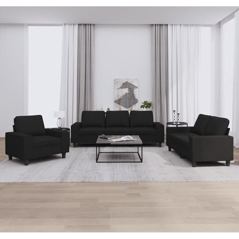 Homgoday 3-Piece Sofa Set Living Room Sofa Couch with Backrest Lounge Sofa Guest Sofa Upholstered Sofa Couch Set Seat Furniture for Living Room Office Bedroom Black Fabric