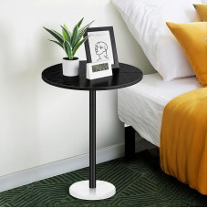 ETELI Drinks Tables for Small Spaces, Round Side Table with Marble Base, Small Accent Side Table for Living Room, Sofa, Couch, Chair, Patio, Bedroom, Balcony, Black and White