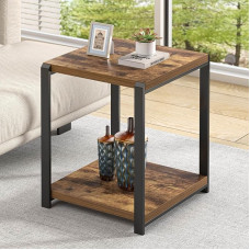 EXCEFUR Side Table with Shelf Modern Side Table for Living Room Wood Metal Bedside Table Rustic Brown