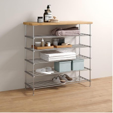 PHOS Design SBS800-5 Oak Sideboard 80 cm with Solid Oak Shelf and 5 Stainless Steel Levels