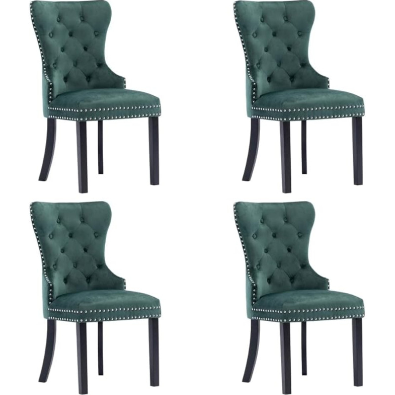vidaXL Dining Room Chairs, Set of 4, Dining Room Chairs with Backrest, Kitchen Chair, Dining Chair, Metal Rivets, Decorative Buttons, Chair for Dining Room, Kitchen, Dark Green Velvet