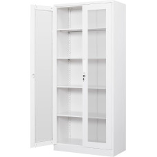 PEUKC Curio Display Cabinet with Glass Doors, with 4 Adjustable Shelves, Locking Glass Cabinet Display Cabinet for Home, Office, Clinic, Pantry, Assembly Required, White