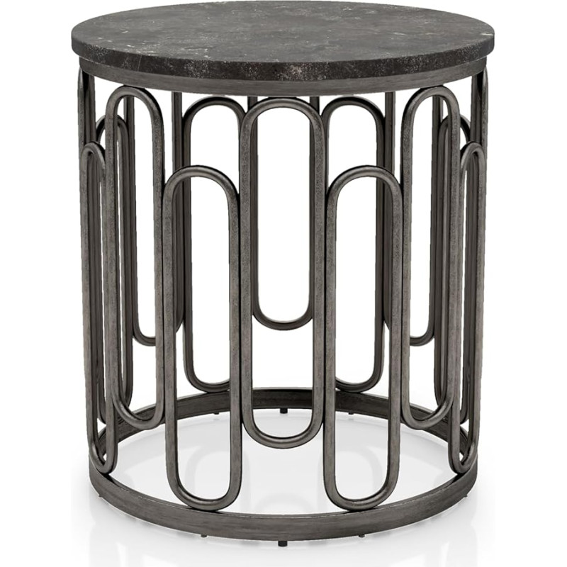 Furniture of America Davis Modern Round Side Table with Marble Top, Sturdy Metal Legs and Open Shelf for Living Room, Apartment, Small Space, Black