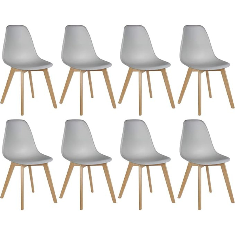 Set of 8 Chairs, Dining Chairs, Wooden Beech Wood Legs, Nordic Chairs for Kitchen, Ergonomic Chair with Built-in Cushion, for Living Room, Kitchen, Office, Bar Dining Room, Bar, Grey, 8 Pieces