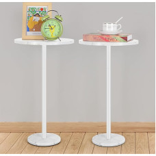 White Round Side Table, Small End Table, Set of 2, Modern Accent Table, Pedestal, Drinks Table with Marble Base for Small Spaces, Living Room, Bedroom