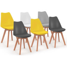 IDMarket - Set of 6 Sara Mix Color Scandinavian Chairs Light Grey, White, Dark Grey, 2 x Yellow, Set of 2