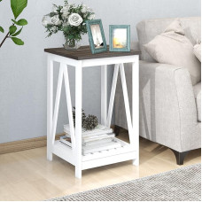 UYIHOME Farmhouse Square Side Table, Accent Side Table with Slat Design, Sofa Side Table with Sturdy Frame for Living Room, Bedroom, Dark Grey