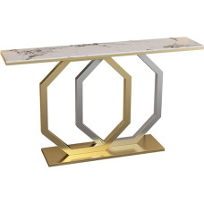 CAFIEDR Coffee Table, Extra Long Sofa Table, Golden Console Table, Stone Top Desktop with Iron Frame, Divider Entrance Table, 31.4 Inch