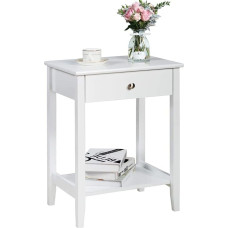 LUARANE 2-Tier Bedside Table, Modern Sofa Side Table with Drawer, Open Storage Shelf, Bedroom Side Table with Solid Wooden Legs, Accent Table for Living Room, Study (1,