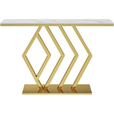 CAFIEDR Coffee Table, Geometric Console Table, Golden Sofa Table, Hallway Table with Metal, Entrance Table, 31.4 × 11.8 × 31.4 Inches
